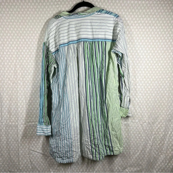 Anthropologie Maeve Blue Green Striped Hi Low Tunic Top - Picture 5 of 5
